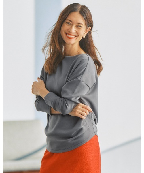 DoCLASSE（ ドゥクラッセ）の「シルキーダンボール・ボートネック（Tシャツ/カットソー・レディース・グレー/イエロー/トップグレー/ダークネイビー・LL/3L/S/M/L/XL/XXL）」の2枚目の写真