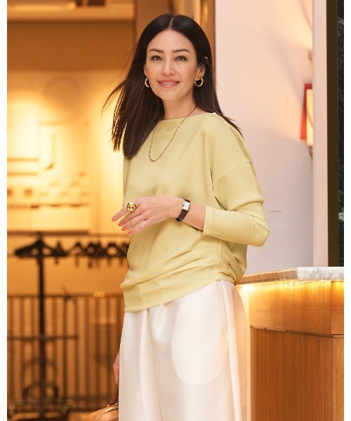 DoCLASSE（ ドゥクラッセ）の「シルキーダンボール・ボートネック（Tシャツ/カットソー・レディース・グレー/イエロー/トップグレー/ダークネイビー・LL/3L/S/M/L/XL/XXL）」の8枚目の写真