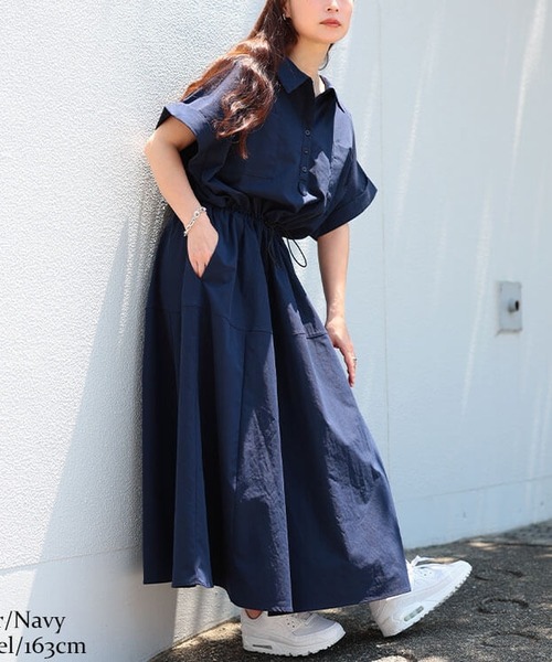GOLDJAPAN(ゴールドジャパン)の「ウエストドロストスキッパーシャツワンピース【大きいサイズ対応】(ワンピース・レディース・ネイビー/ベージュ/ブラック・5L/4L/3L/LL)」の3枚目の写真