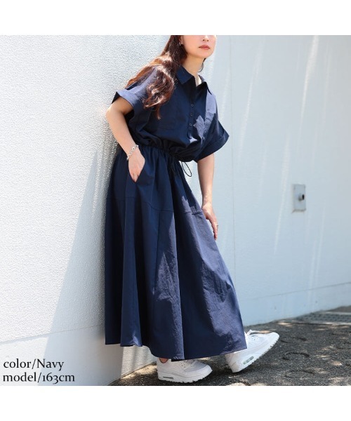 GOLDJAPAN(ゴールドジャパン)の「ウエストドロストスキッパーシャツワンピース【大きいサイズ対応】(ワンピース・レディース・ネイビー/ベージュ/ブラック・5L/4L/3L/LL)」の8枚目の写真