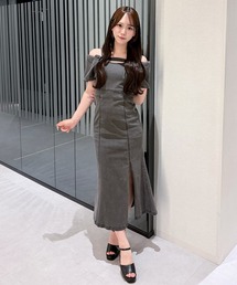 オフショルデニムロングワンピース