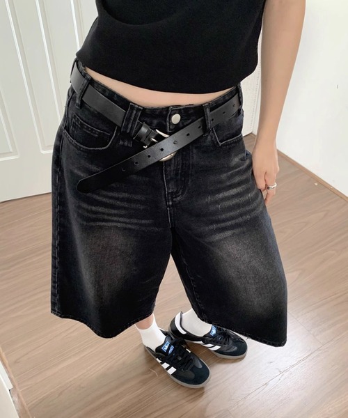 WESTSEA(ウエストシー)の「ヴィンテージウォッシュ ワイドデニムハーフパンツ / バミューダパンツ(デニムパンツ・レディース・ブラック・L/M)」の4枚目の写真