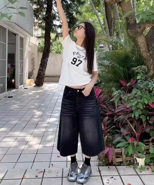 WESTSEA(ウエストシー)の「ヴィンテージウォッシュ ワイドデニムハーフパンツ / バミューダパンツ(デニムパンツ・レディース・ブラック・L/M)」の6枚目の写真