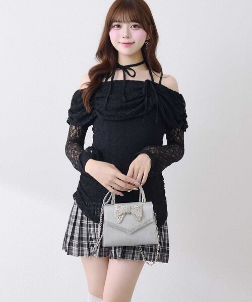 Belle Charme（ベルシャルム）の「【Belle Charme】Lace Layered Pleated Onepiece（ワンピース・レディース・ピンク/ブラック/アイボリー・FREE）」の2枚目の写真