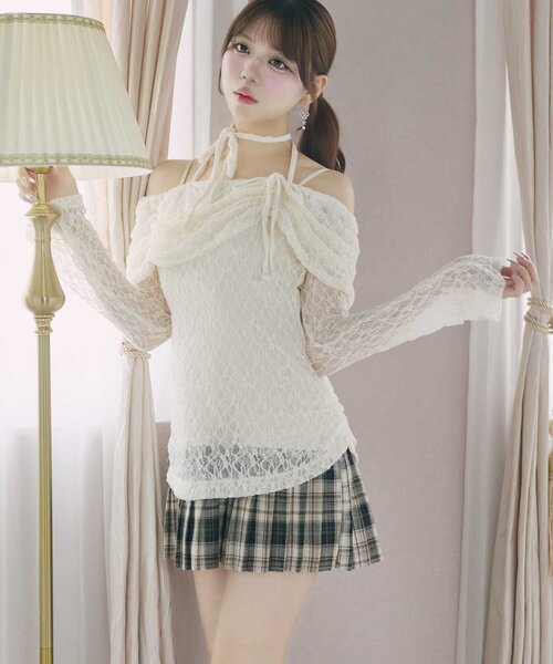 Belle Charme（ベルシャルム）の「【Belle Charme】Lace Layered Pleated Onepiece（ワンピース・レディース・ピンク/ブラック/アイボリー・FREE）」の4枚目の写真