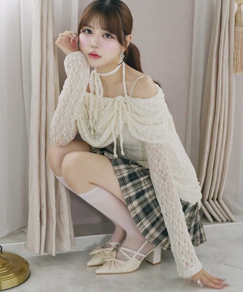 Belle Charme（ベルシャルム）の「【Belle Charme】Lace Layered Pleated Onepiece（ワンピース・レディース・ピンク/ブラック/アイボリー・FREE）」の5枚目の写真
