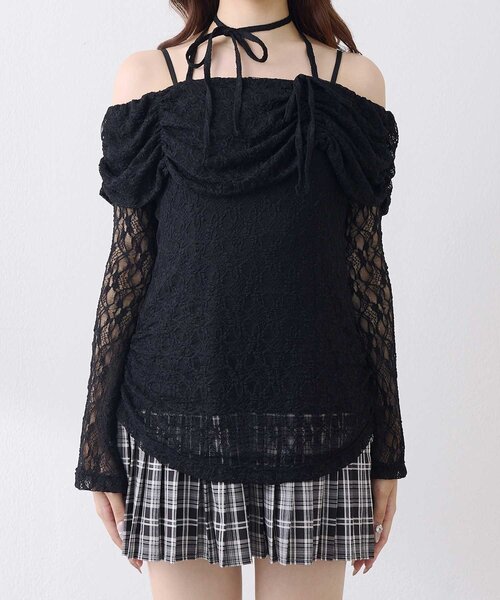Belle Charme（ベルシャルム）の「【Belle Charme】Lace Layered Pleated Onepiece（ワンピース・レディース・ピンク/ブラック/アイボリー・FREE）」の8枚目の写真