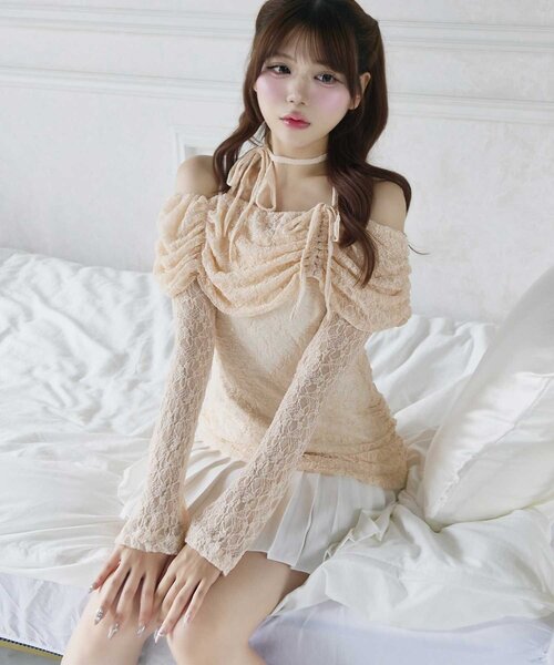 Belle Charme（ベルシャルム）の「【Belle Charme】Lace Layered Pleated Onepiece（ワンピース・レディース・ピンク/ブラック/アイボリー・FREE）」の22枚目の写真