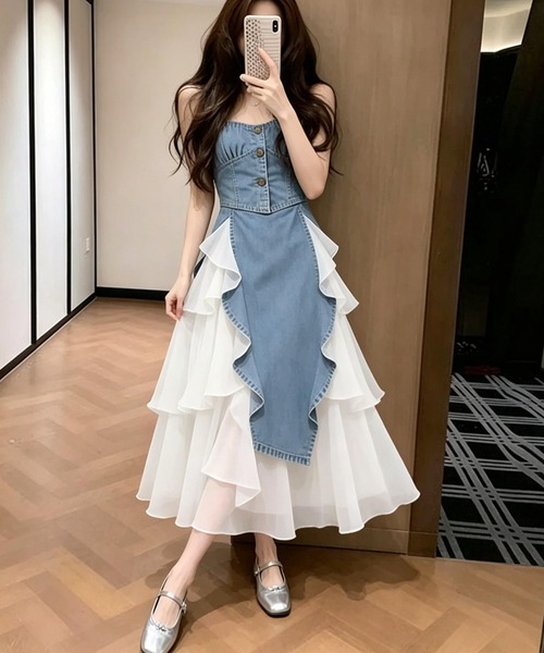 FAVORITO(ファヴォリート)の「切り替えデニムキャミワンピース(ワンピース・レディース・ブルー・L/M/S)」の4枚目の写真
