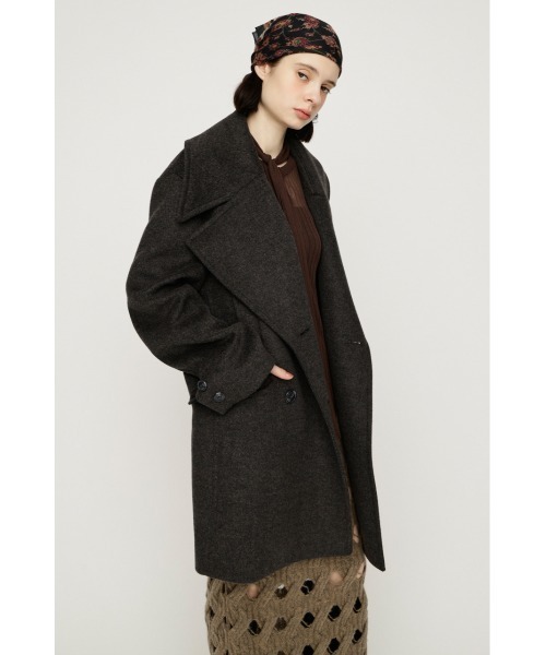 SLY(スライ)の「BIG COLLAR DOUBLE MIDI COAT ビッグカラーダブルミディコート 秋服 冬服(ステンカラーコート・レディース・ブラウン/マルチ/杢グレー/ブラック・FREE)」の2枚目の写真
