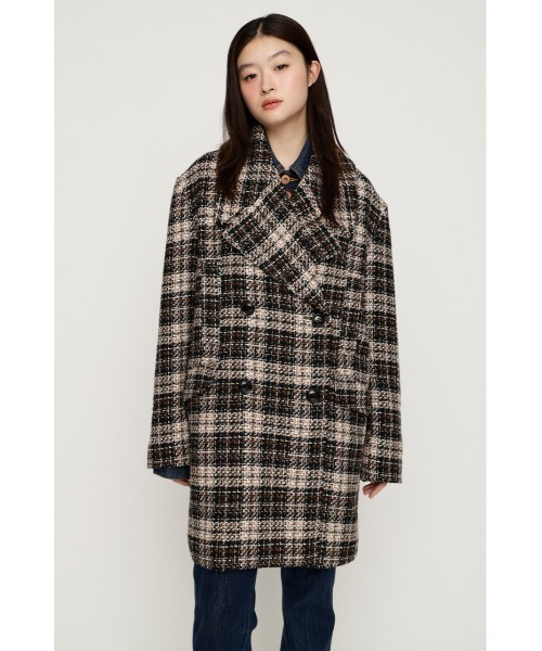 SLY(スライ)の「BIG COLLAR DOUBLE MIDI COAT ビッグカラーダブルミディコート 秋服 冬服(ステンカラーコート・レディース・ブラウン/マルチ/杢グレー/ブラック・FREE)」の4枚目の写真