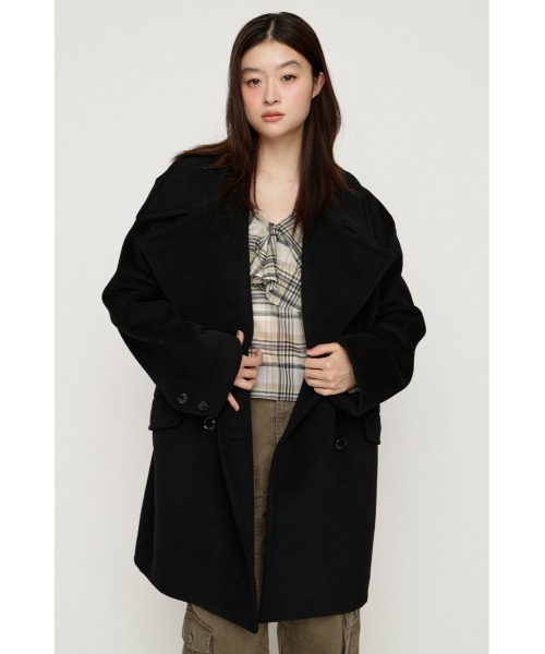 SLY(スライ)の「BIG COLLAR DOUBLE MIDI COAT ビッグカラーダブルミディコート 秋服 冬服(ステンカラーコート・レディース・ブラウン/マルチ/杢グレー/ブラック・FREE)」の1枚目の写真