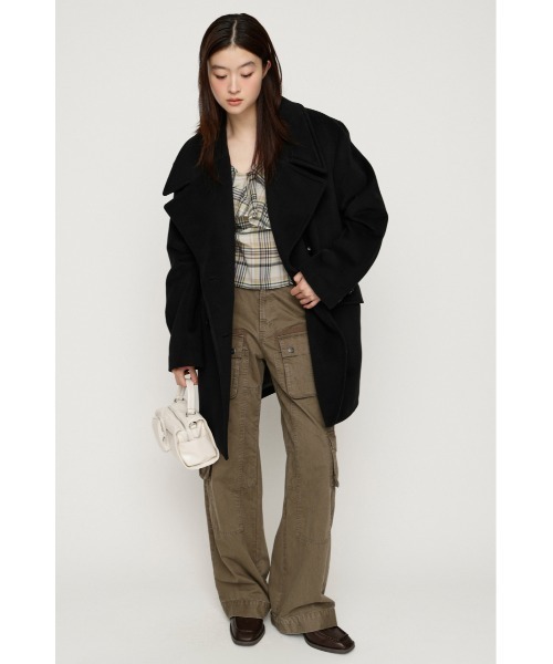 SLY(スライ)の「BIG COLLAR DOUBLE MIDI COAT ビッグカラーダブルミディコート 秋服 冬服(ステンカラーコート・レディース・ブラウン/マルチ/杢グレー/ブラック・FREE)」の5枚目の写真