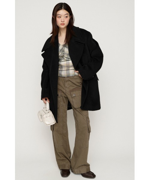 SLY(スライ)の「BIG COLLAR DOUBLE MIDI COAT ビッグカラーダブルミディコート 秋服 冬服(ステンカラーコート・レディース・ブラウン/マルチ/杢グレー/ブラック・FREE)」の6枚目の写真