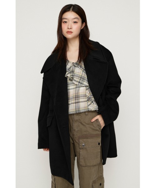 SLY(スライ)の「BIG COLLAR DOUBLE MIDI COAT ビッグカラーダブルミディコート 秋服 冬服(ステンカラーコート・レディース・ブラウン/マルチ/杢グレー/ブラック・FREE)」の11枚目の写真
