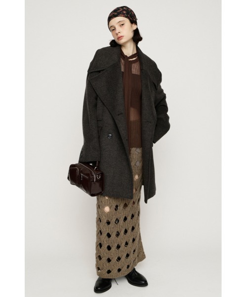 SLY(スライ)の「BIG COLLAR DOUBLE MIDI COAT ビッグカラーダブルミディコート 秋服 冬服(ステンカラーコート・レディース・ブラウン/マルチ/杢グレー/ブラック・FREE)」の14枚目の写真