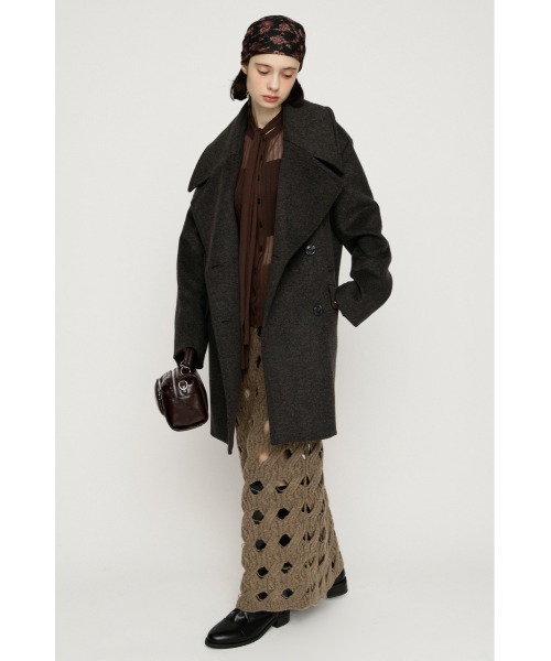SLY(スライ)の「BIG COLLAR DOUBLE MIDI COAT ビッグカラーダブルミディコート 秋服 冬服(ステンカラーコート・レディース・ブラウン/マルチ/杢グレー/ブラック・FREE)」の15枚目の写真