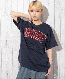《ツイルアップリケ・ロールアップスリーブ》カレッジロゴTシャツ/カジュアル×ストリート/春夏秋/全3色