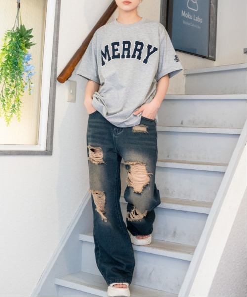 GORGE(ゴージ)の「《ツイルアップリケ・ロールアップスリーブ》カレッジロゴTシャツ/カジュアル×ストリート/春夏秋/全3色(Tシャツ/カットソー・レディース・ネイビー/サックスブルー/杢グレー・F)」の9枚目の写真