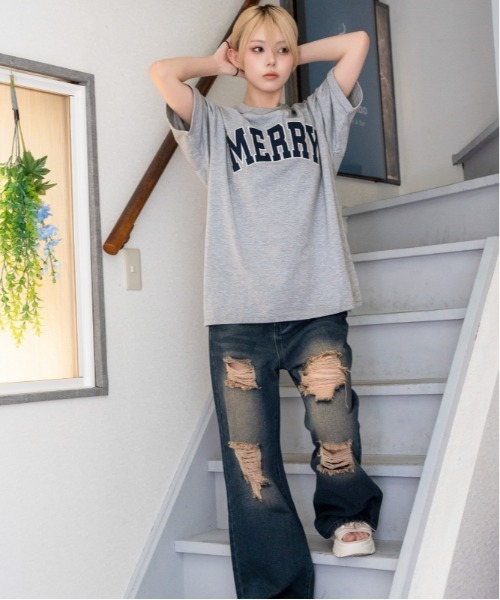 GORGE(ゴージ)の「《ツイルアップリケ・ロールアップスリーブ》カレッジロゴTシャツ/カジュアル×ストリート/春夏秋/全3色(Tシャツ/カットソー・レディース・ネイビー/サックスブルー/杢グレー・F)」の11枚目の写真
