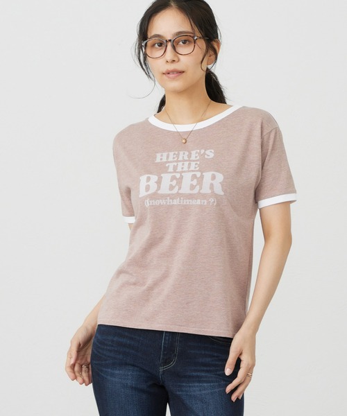 EDWIN(エドウィン)の「EDWIN LADIES リンガーTシャツ 【半袖】(Tシャツ/カットソー・レディース・ブラウン/ブルー/ホワイト・SMALL/MEDIUM)」の2枚目の写真