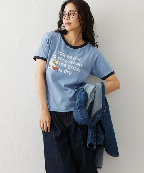 EDWIN(エドウィン)の「EDWIN LADIES リンガーTシャツ 【半袖】(Tシャツ/カットソー・レディース・ブラウン/ブルー/ホワイト・SMALL/MEDIUM)」の3枚目の写真