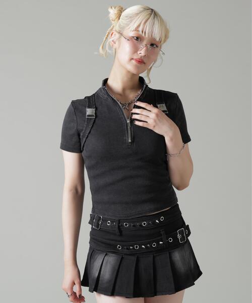 L.H.P(エルエイチピー)の「MAVYTH/メヴィス/HALF ZIP BELT TOPS(Tシャツ/カットソー・レディース・ベージュ/ブラック・F)」の3枚目の写真