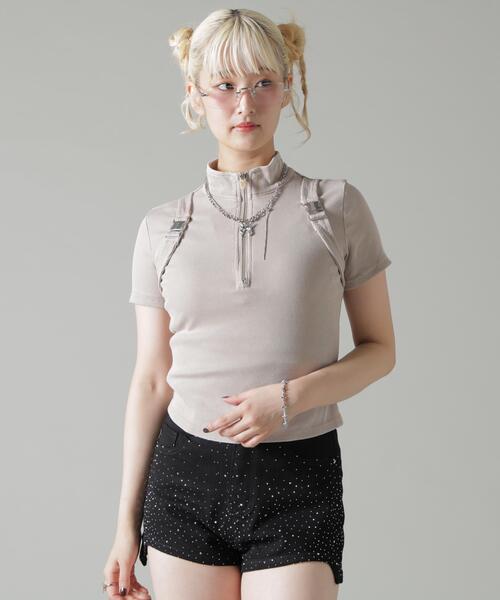 L.H.P(エルエイチピー)の「MAVYTH/メヴィス/HALF ZIP BELT TOPS(Tシャツ/カットソー・レディース・ベージュ/ブラック・F)」の7枚目の写真
