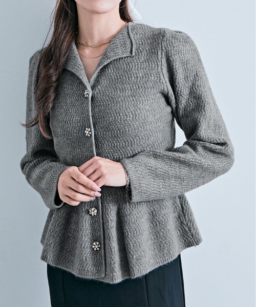 kirakiraShop(キラキラショップ)の「ペプラム ニット カーディガン(カーディガン/ボレロ・レディース・グレー/レッド/ブラック/ホワイト・FREE)」の3枚目の写真