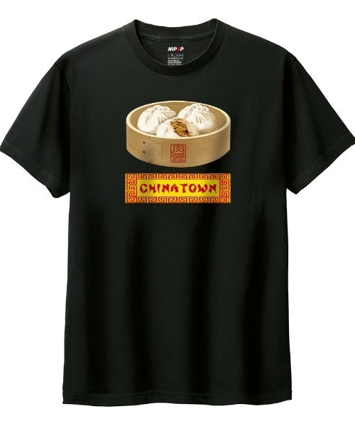 NIPOP（ニポップ）の「NIPOP（ニポップ） 半袖Tシャツ レディース 肉まん 中華料理 イラスト ロゴ プリント Tシャツ 半袖 カットソー トップス インバウンド お土産 ユニセックス（Tシャツ/カットソー・レディース・ホワイト/ブラック/ヘザーグレー・L/M）」の2枚目の写真