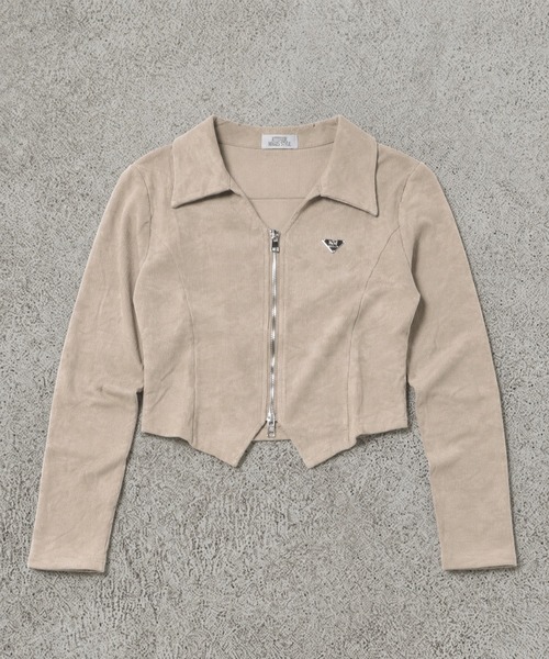 SPINNS(スピンズ)の「長袖ジップカットソー/ムラ染め風/ストリート女子(Tシャツ/カットソー・レディース・ベージュ/ホワイト/ブラック・ONESIZE)」の5枚目の写真