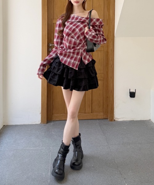 Ada.（エイダ）の「チェック柄 ワンショルダー キャミ ブラウス（シャツ/ブラウス・レディース・レッド/ブラウン・FREE）」の9枚目の写真