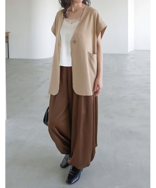 Re:EDIT（リエディ）の「[2026AW PRE ORDER][低身長/高身長サイズ有]マットサテン裾ゴムバルーンパンツ（その他パンツ・レディース・ブラック/モカ/ブラック系その他/ブラウン・LARGE/SHORT/TALL/MEDIUM）」の12枚目の写真