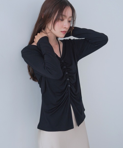 Bab(バブ)の「センターシャーリングカットソー(Tシャツ/カットソー・レディース・ブラック/アイボリー・FREE)」の22枚目の写真