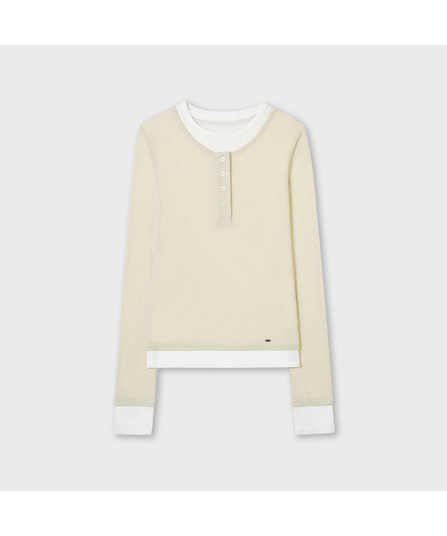 PLAC WOMEN(プレイス・ウィメン)の「レイヤードヘンリーロングスリーブイエロー(Tシャツ/カットソー・レディース・イエロー・O/S)」の1枚目の写真