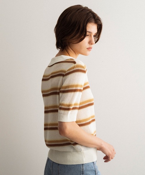 SERENO(セレーノ)の「シアーボーダーポロニット(ニット/セーター・レディース・ネイビー/ベージュ・S/M)」の20枚目の写真