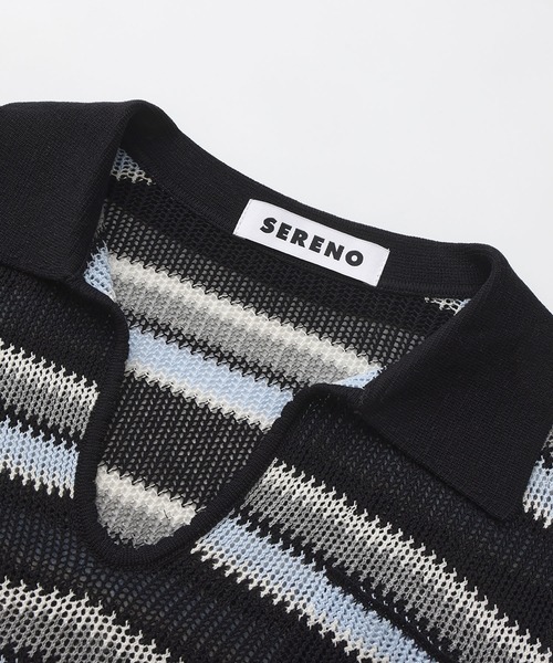 SERENO(セレーノ)の「シアーボーダーポロニット(ニット/セーター・レディース・ネイビー/ベージュ・S/M)」の10枚目の写真