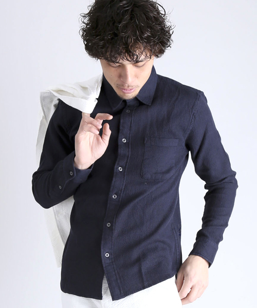 Denime（ドゥニーム）の「ワッフルレギュラーシャツ（シャツ/ブラウス・メンズ・ホワイト/アイボリー/ネイビー・LARGE/MEDIUM/X-LARGE）」の3枚目の写真