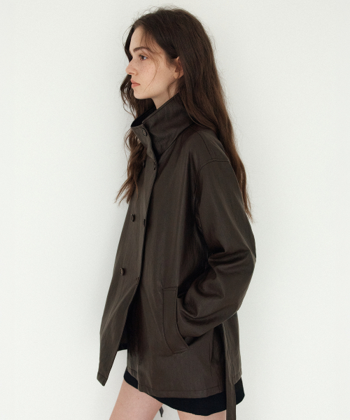 YUPPE(ヨッペ)の「ハイネックレザージャケット_ブラウン(ライダースジャケット・レディース・その他・ONE)」の1枚目の写真