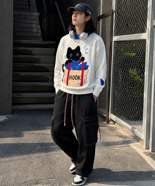 HOOK(フック)の「HOOK -original- 「あれ?魚1本足りない」パッチワークニットプルオーバー(ニット/セーター・メンズ・ホワイト・L/M/XL)」の6枚目の写真