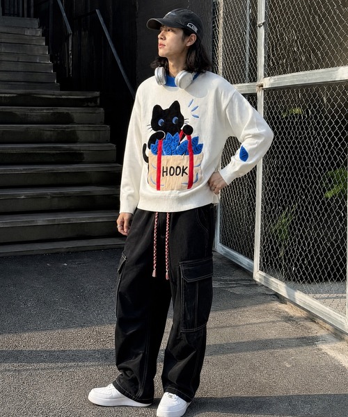 HOOK(フック)の「HOOK -original- 「あれ?魚1本足りない」パッチワークニットプルオーバー(ニット/セーター・メンズ・ホワイト・L/M/XL)」の9枚目の写真