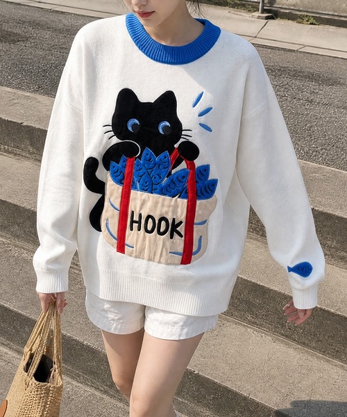 HOOK(フック)の「HOOK -original- 「あれ?魚1本足りない」パッチワークニットプルオーバー(ニット/セーター・メンズ・ホワイト・L/M/XL)」の10枚目の写真