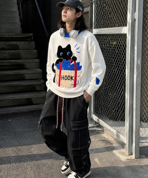 HOOK(フック)の「HOOK -original- 「あれ?魚1本足りない」パッチワークニットプルオーバー(ニット/セーター・メンズ・ホワイト・L/M/XL)」の11枚目の写真