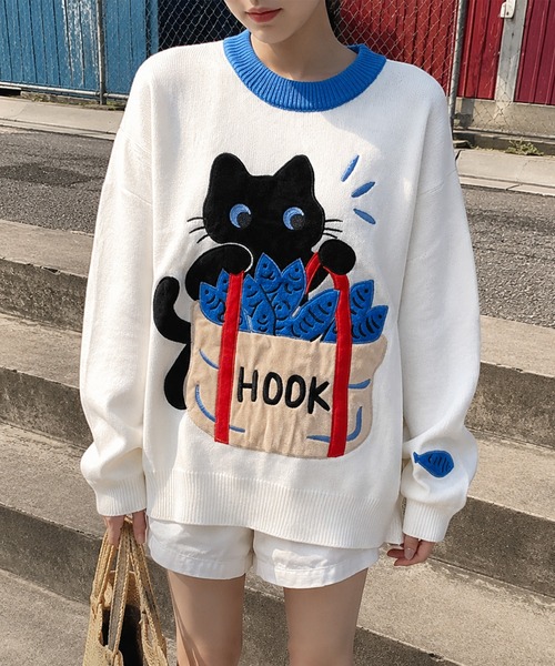 HOOK(フック)の「HOOK -original- 「あれ?魚1本足りない」パッチワークニットプルオーバー(ニット/セーター・メンズ・ホワイト・L/M/XL)」の13枚目の写真