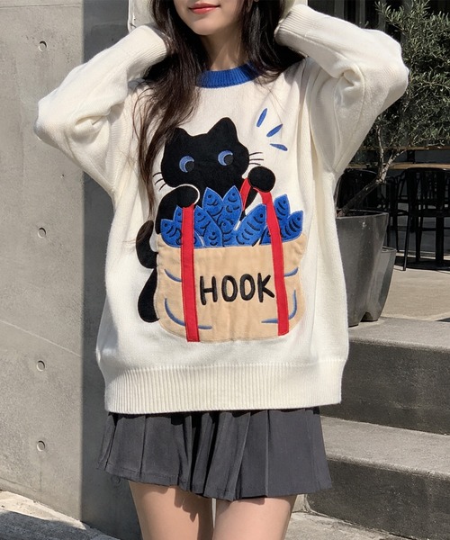 HOOK(フック)の「HOOK -original- 「あれ?魚1本足りない」パッチワークニットプルオーバー(ニット/セーター・メンズ・ホワイト・L/M/XL)」の14枚目の写真