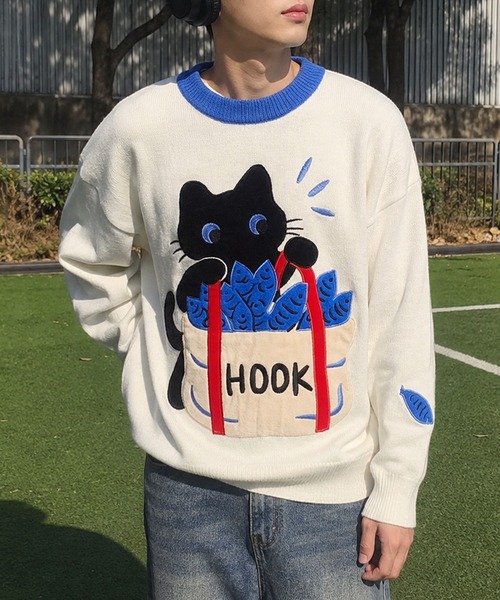 HOOK(フック)の「HOOK -original- 「あれ?魚1本足りない」パッチワークニットプルオーバー(ニット/セーター・メンズ・ホワイト・L/M/XL)」の15枚目の写真