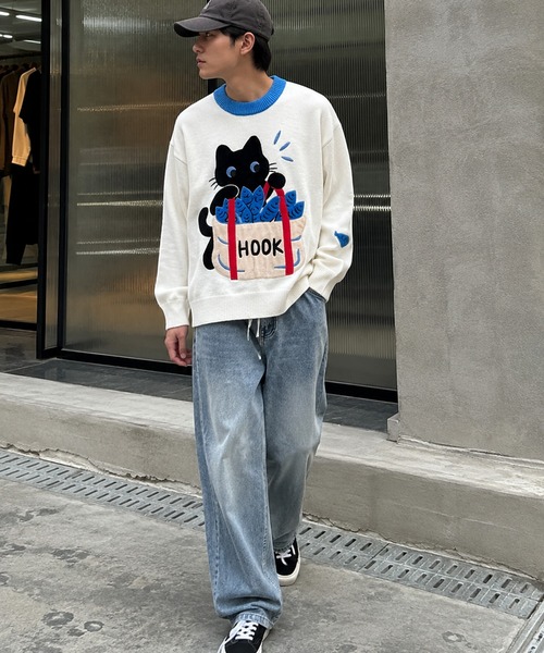 HOOK(フック)の「HOOK -original- 「あれ?魚1本足りない」パッチワークニットプルオーバー(ニット/セーター・メンズ・ホワイト・L/M/XL)」の17枚目の写真