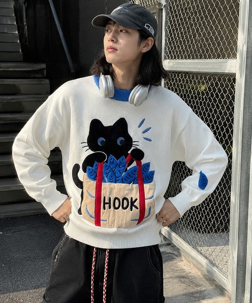 HOOK(フック)の「HOOK -original- 「あれ?魚1本足りない」パッチワークニットプルオーバー(ニット/セーター・メンズ・ホワイト・L/M/XL)」の18枚目の写真