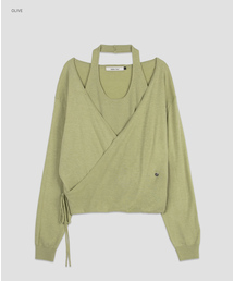 (T-7298)HALTER TOP LAYERED WRAP DRAPE KNIT