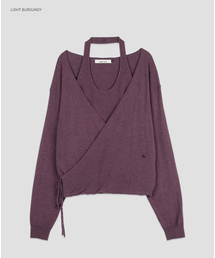 (T-7298)HALTER TOP LAYERED WRAP DRAPE KNIT